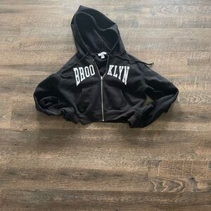 Refuge Cropped Black Zip-Up Hoodie